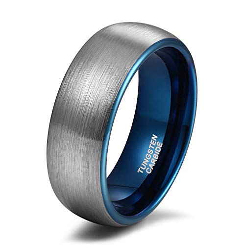 Titaniumcentral 6mm 8mm Damen Herren Wolfram Ring Ehering Hochzeitsband Trauringe Pinsel Silber mit Schwarz Blau (Blau(8mm),69 (22.0)) von Titaniumcentral