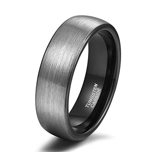 Titaniumcentral 6mm 8mm Damen Herren Wolfram Ring Ehering Hochzeitsband Trauringe Pinsel Silber mit Schwarz Blau (Schwarz(6mm),58 (18.5)) von Titaniumcentral