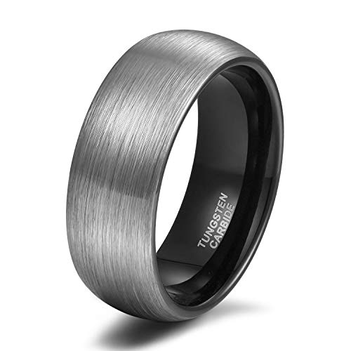 Titaniumcentral 6mm 8mm Damen Herren Wolfram Ring Ehering Hochzeitsband Trauringe Pinsel Silber mit Schwarz Blau (Schwarz(8mm),58 (18.5)) von Titaniumcentral