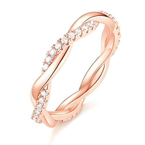 Titaniumcentral Damen Eternity Ring Zirkonia Schmal Vorsteckring Rosegold Gold Silber Verdreht Verlobungsringe Eheringe (Rosegold,53 (16.9)) von Titaniumcentral