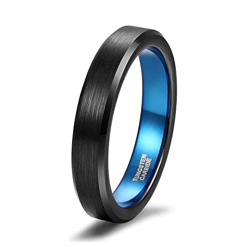 Titaniumcentral Damen Herren Ringe aus Wolframcarbid Gebürstet Schwarz Verlobungsringe Trauringe(Blau(4mm),60 (19.1)) von Titaniumcentral