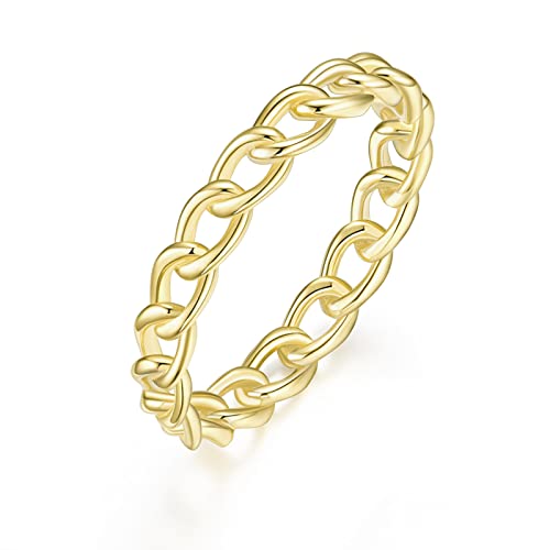 Titaniumcentral Damen Ring Silber 925 14K Vergoldet 3.8mm Schmal Vorsteckring Schlicht Ketten Bandring Verlobungsring (Gelbgold,51 (16.2)) von Titaniumcentral