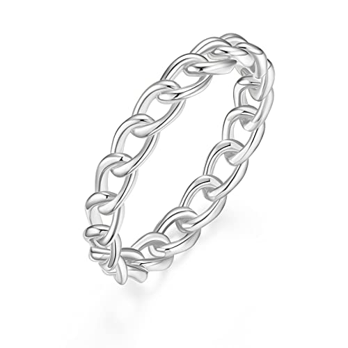 Titaniumcentral Damen Ring Silber 925 14K Vergoldet 3.8mm Schmal Vorsteckring Schlicht Ketten Bandring Verlobungsring (Silber,47 (15.0)) von Titaniumcentral