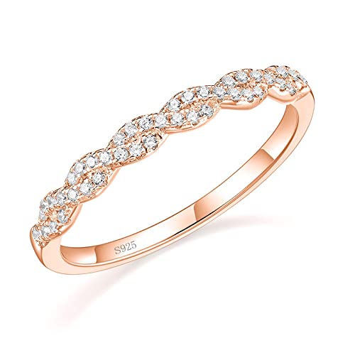 Titaniumcentral Damen Vorsteckring 925 Silber Rosegold Gold Halb Eternity Ringe Schmal Verdreht Zirkonia Verlobungsring (Rosegold,49 (15.6)) von Titaniumcentral