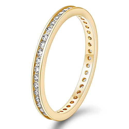 Titaniumcentral Eternity Ring Damen Zirkonia Vorsteckring Schmal Ewigkeitsringe Verlobungsringe Eheringe Memoire Ringe 2.5mm (Gelbgold,48 (15.3)) von Titaniumcentral