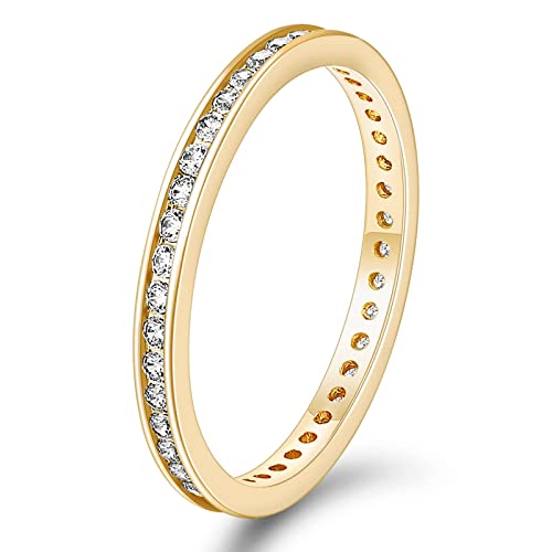 Titaniumcentral Eternity Ring Damen Zirkonia Vorsteckring Schmal Ewigkeitsringe Verlobungsringe Eheringe Memoire Ringe 2.5mm (Gelbgold,52 (16.6)) von Titaniumcentral