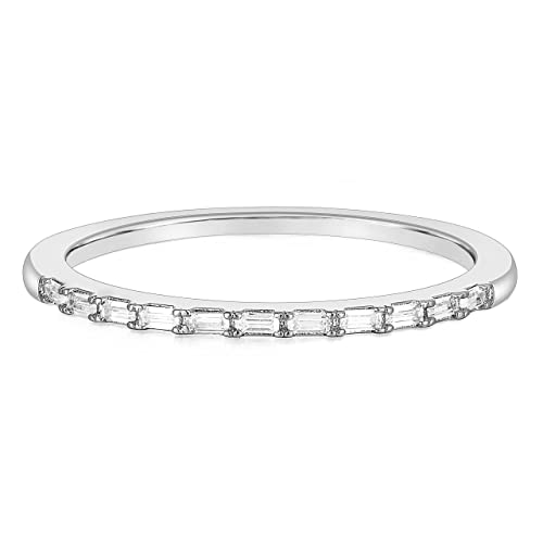 Titaniumcentral Eternity Ringe Damen Vorsteckring Schmal Halb Ewigkeitsringe Baguette-Schnitt Zirkonia Verlobungsringe (Silber,63 (20.1)) von Titaniumcentral