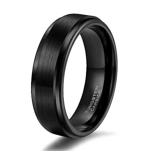 Titaniumcentral Ring Herren Damen Schwarz Wolframcarbid Gebürstet Verlobungsringe Eheringe Trauringe 6mm 8mm (6mm,49 (15.6)) von Titaniumcentral