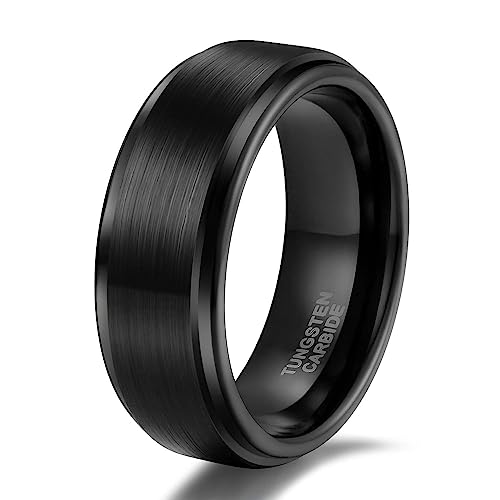 Titaniumcentral Ring Herren Damen Schwarz Wolframcarbid Gebürstet Verlobungsringe Eheringe Trauringe 6mm 8mm (8mm,55 (17.5)) von Titaniumcentral