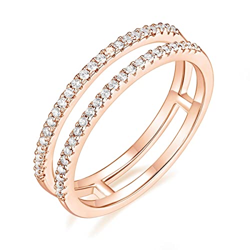 Titaniumcentral Ringe Damen Eternity Zirkonia Halb Ewigkeitsringe Doppelband Verlobungsring Eheringe Trauringe (Rosegold,49 (15.6)) von Titaniumcentral