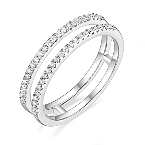 Titaniumcentral Ringe Damen Eternity Zirkonia Halb Ewigkeitsringe Doppelband Verlobungsring Eheringe Partnerring (Silber,47 (15.0)) von Titaniumcentral