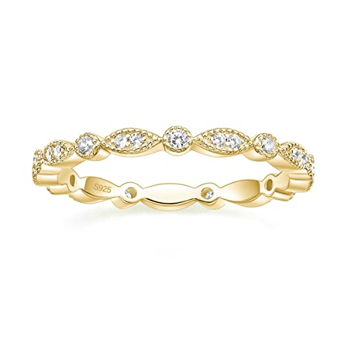 Titaniumcentral Ringe Damen Silber 925 Gold Rosegold Vorsteckring Schmal Ewigkeitsringe Marquise Rund Milgrain Zirkonia Verlobungsring Eheringe Partnerringe (Gelbgold,48 (15.3)) von Titaniumcentral