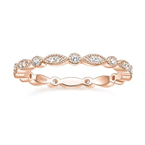 Titaniumcentral Ringe Damen Silber 925 Gold Rosegold Vorsteckring Schmal Ewigkeitsringe Marquise Rund Milgrain Zirkonia Verlobungsring Eheringe Partnerringe (Rosegold,49 (15.6)) von Titaniumcentral