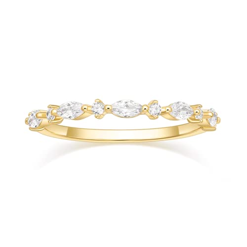 Titaniumcentral Ringe Damen Vorsteckring Schmal 14K Vergoldet Schlicht Eternity Zirkonia Verlobungsringe Eheringe Versprechen Ring (Gelbgold,48 (15.3)) von Titaniumcentral