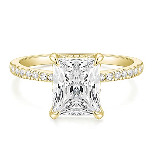 Titaniumcentral Verlobungsring Damen Gold Silber Ringe mit Zirkonia 4CT Radiantenschnitt Trauringe Versprechen Ring für Frauen (Gelbgold,47 (15.0)) von Titaniumcentral