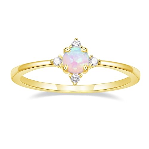 Titaniumcentral Vorsteckring Damen Schmal 14K Vergoldet Opal Ring Zirkonia Zierlich Verlobungsringe Eheringe Versprechen Ringe (Gelbgold,56 (17.8)) von Titaniumcentral