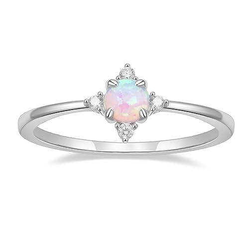 Titaniumcentral Vorsteckring Damen Schmal 14K Vergoldet Opal Ring Zirkonia Zierlich Verlobungsringe Eheringe Versprechen Ringe (Silber,49 (15.6)) von Titaniumcentral