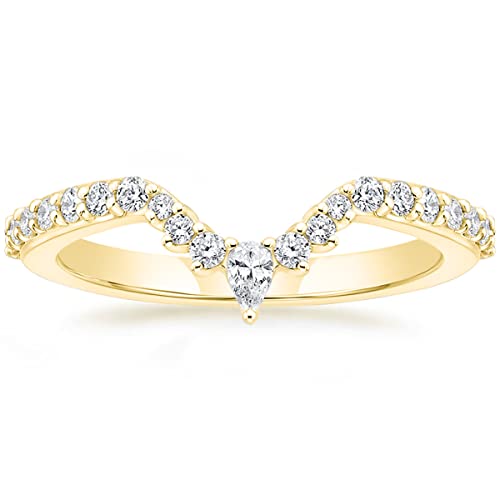 Titaniumcentral Vorsteckring Damen Schmal Eternity Ring Rosegold Gold Silber Birnen und Rund Schliff Zirkonia Verlobungsringe Eheringe Trauringe (Gelbgold,47 (15.0)) von Titaniumcentral