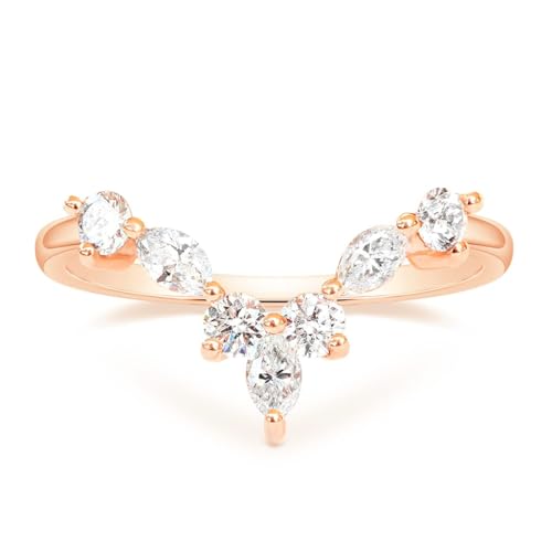 Titaniumcentral Vorsteckring Damen Verlobungsringe V-Form Gebogen Schmal Marquise und Rund Zirkonia Eheringe Versprechen Ring (Rosegold,52 (16.6)) von Titaniumcentral