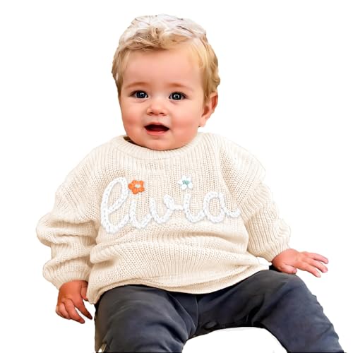 Tivhelrf Handgefertigter Baby-Strickpullover mit individuell besticktem Namen oder Monogramm, Mädchen, Jungen, Kleinkinder und Kinder 3T Cremig Gelb Tivhelrf Handgefertigter Baby-Strickpullover mit individuell besticktem Namen oder Monogramm, Mädchen, Jungen, Kleinkinder und Kinder 3T Cremig Gelb von Tivhelrf