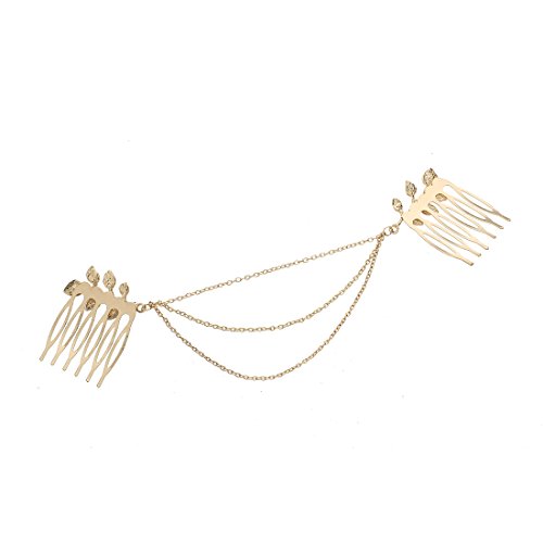 Tixqeaif Frauen Chic Blatt Haar Kette Stirnband Haar Kamm Gold von Tixqeaif