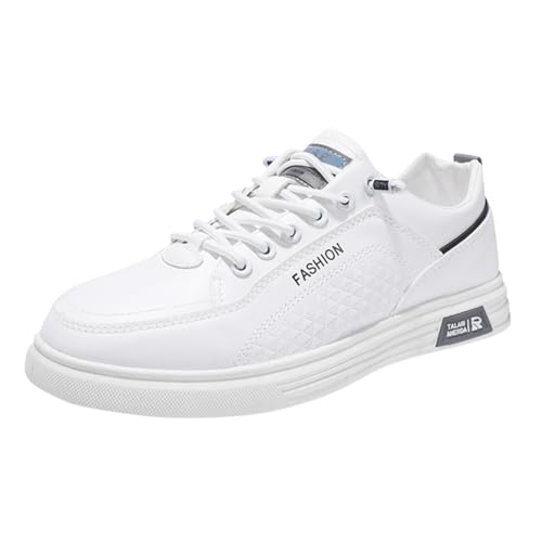 Tmianya Herrenmode-Runde Zehen-Schnürschuhe aus Leder in Weiß, lässig, bequem, atmungsaktiv Herren Schuhe Schwarz Extra Weit 43 (White, 43) von Tmianya