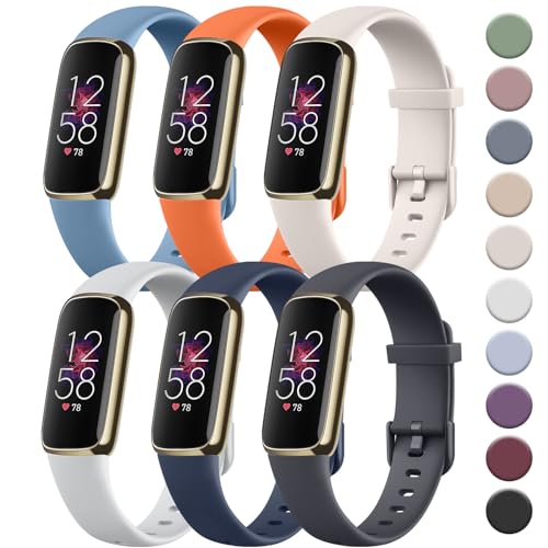 Tobfit Sportarmbänder, kompatibel mit Fitbit Luxe-Armbändern für Damen und Herren, weiches Silikon, wasserdicht, Ersatzarmbänder, kompatibel mit Fitbit Luxe, groß, Winter, 6 Stück von Tobfit