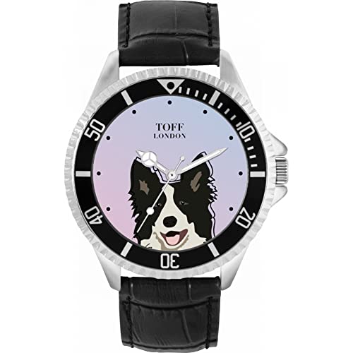 Toff London Schwarz-weiße Border-Collie-Kopf-Hundeuhr von Toff London