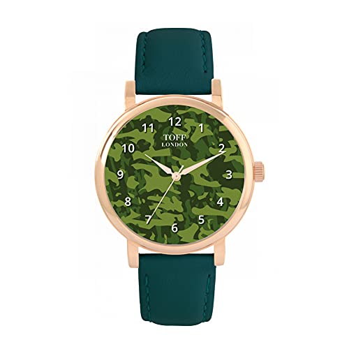 Toff London Traditionelle dunkelgrüne Camouflage-Uhr von Toff London