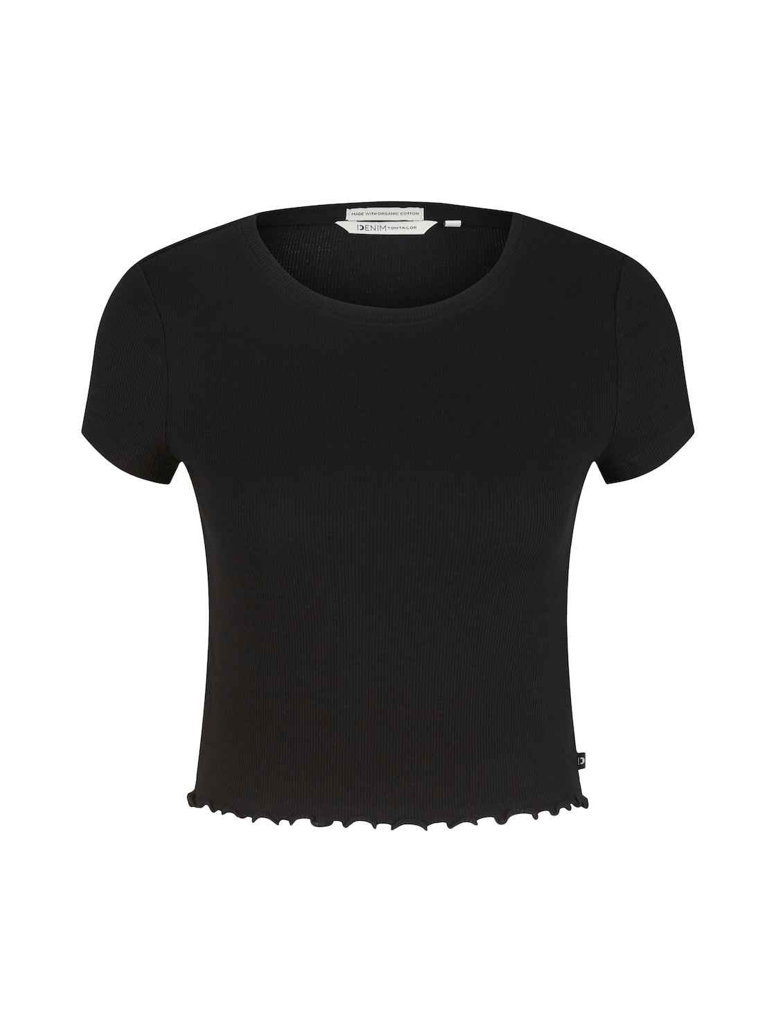 TOM TAILOR DENIM Damen Cropped T-Shirt, schwarz, Uni, Gr. XXL von Tom Tailor Denim