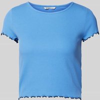 Tom Tailor Denim Cropped T-Shirt mit Muschelsaum in Hellblau, Größe L von Tom Tailor Denim