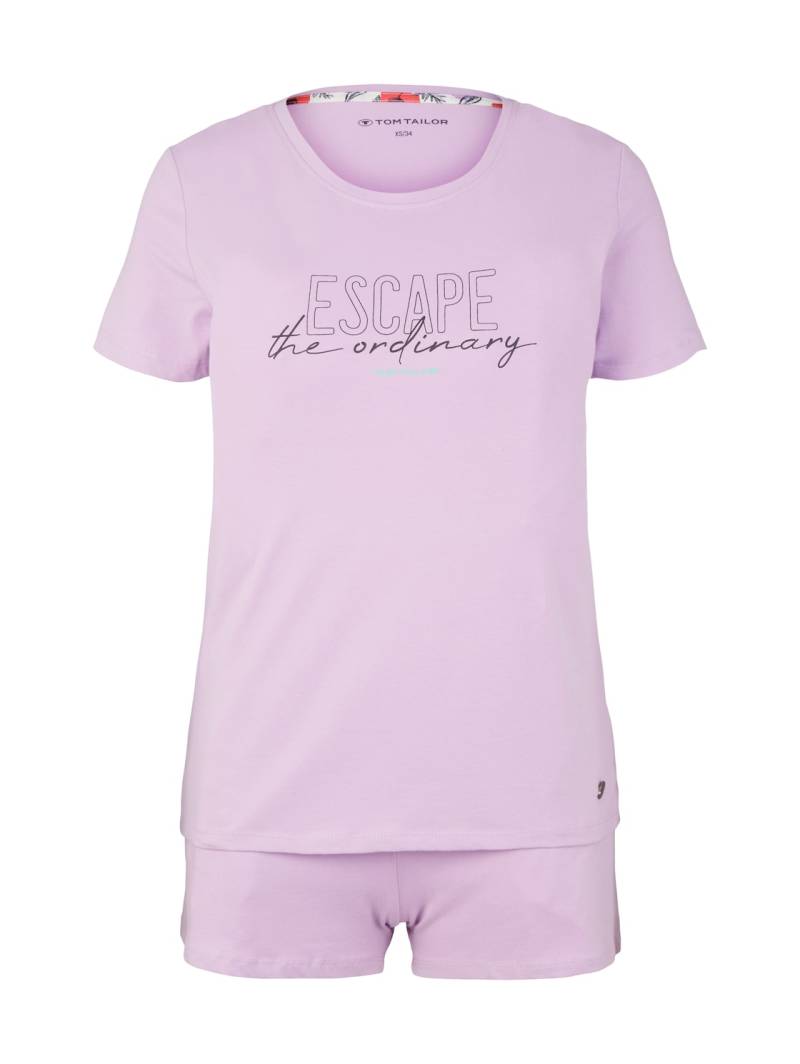 TOM TAILOR Damen Kurzes Pyjamaset mit Textprint, weiß, Textprint, Gr. 38 von Tom Tailor