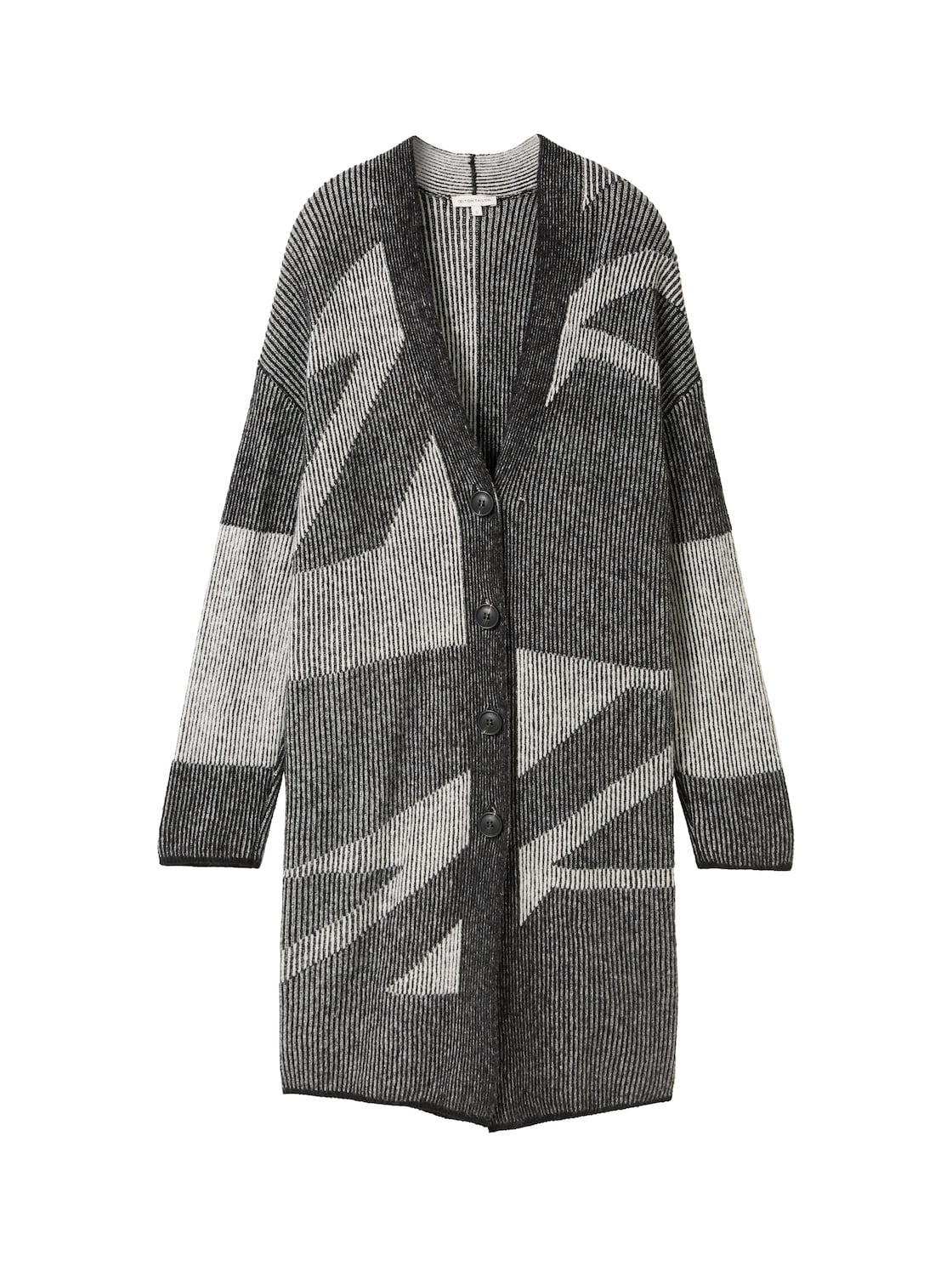 TOM TAILOR Damen Langer Cardigan mit Knopfleiste, schwarz, Gemustert, Gr. XL TOM TAILOR Damen Langer Cardigan mit Knopfleiste, schwarz, Gemustert, Gr. XL von Tom Tailor