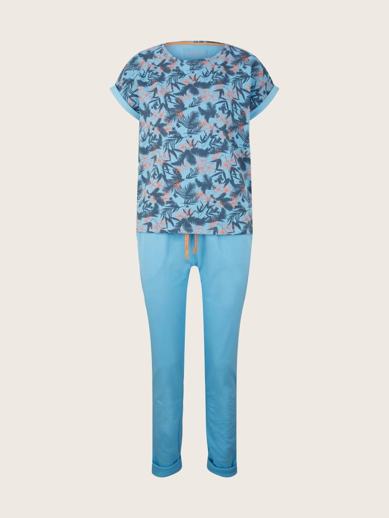TOM TAILOR Damen Pyjama Set mit gemustertem Oberteil, blau, Muster, Gr. 36 von Tom Tailor
