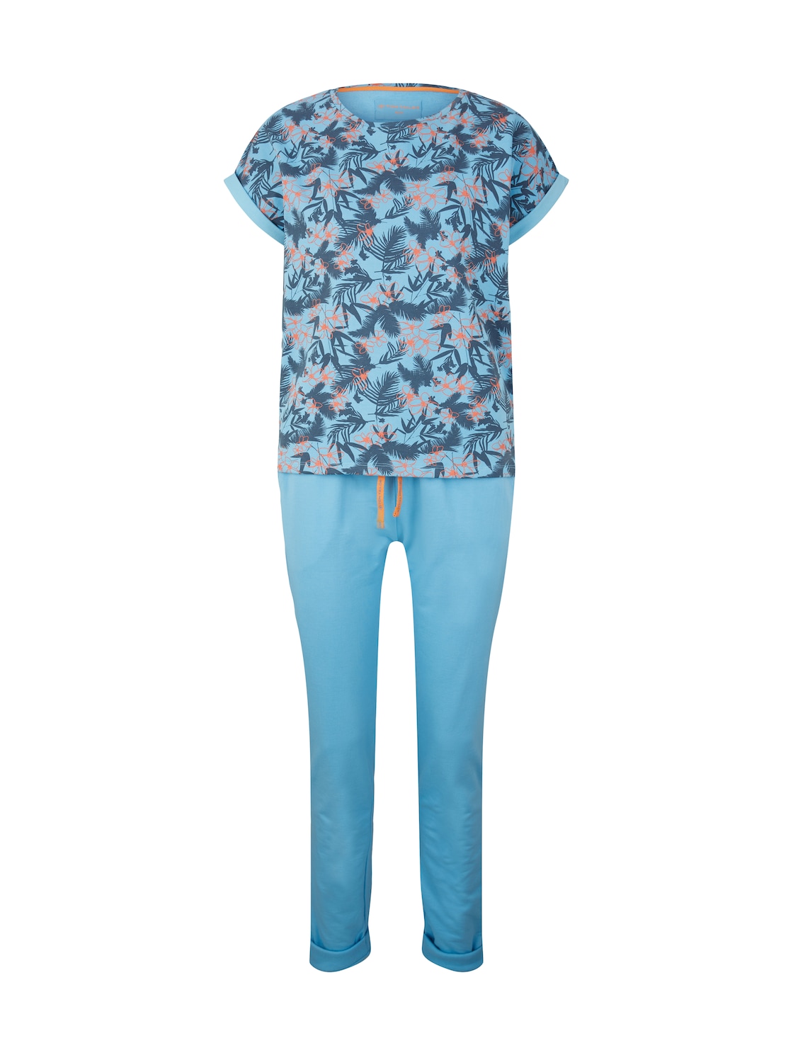 TOM TAILOR Damen Pyjama Set mit gemustertem Oberteil, blau, Muster, Gr. 46 von Tom Tailor