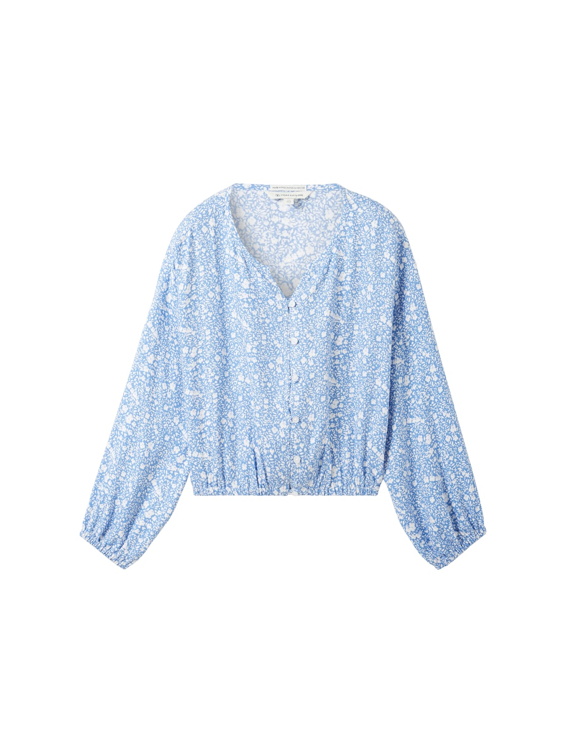 TOM TAILOR Mädchen Copped Bluse mit Allover Print, blau, Allover Print, Gr. 140 von Tom Tailor