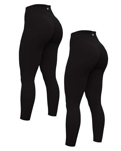 TomTiger Damen-Yogahose, 7/8, hohe Taille, Workout, Yoga-Leggings für Frauen, Po-Heben, Bauchkontrolle, Booty Strumpfhosen, Schwarz/Schwarz, M von TomTiger