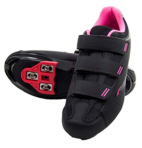 Tommaso Pista Allzweck-Fahrradschuhe für Damen, bequem, atmungsaktiv, Indoor-Fahrradschuhe, Indoor-Radschuhe, für den Innenbereich, Delta- und SPD-kompatibel, Schwarz/Pink-Delta, 39 EU von Tommaso