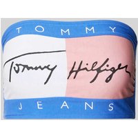 TOMMY HILFIGER Cropped Bandeau-Top mit Label-Print Modell 'HERITAGE' in Royal, Größe L von Tommy Hilfiger