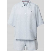 TOMMY HILFIGER Pyjama aus Leinen-Baumwoll-Mix mit Streifenmuster in Hellblau, Größe XS von Tommy Hilfiger