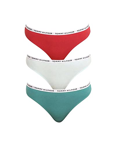 Tommy Hilfiger Baumwolle 3er-Pack Tanga, Cranberry/Aqua/Salzwasser Grün XS Cranberry/Aqua/Salzwasser Grün von Tommy Hilfiger