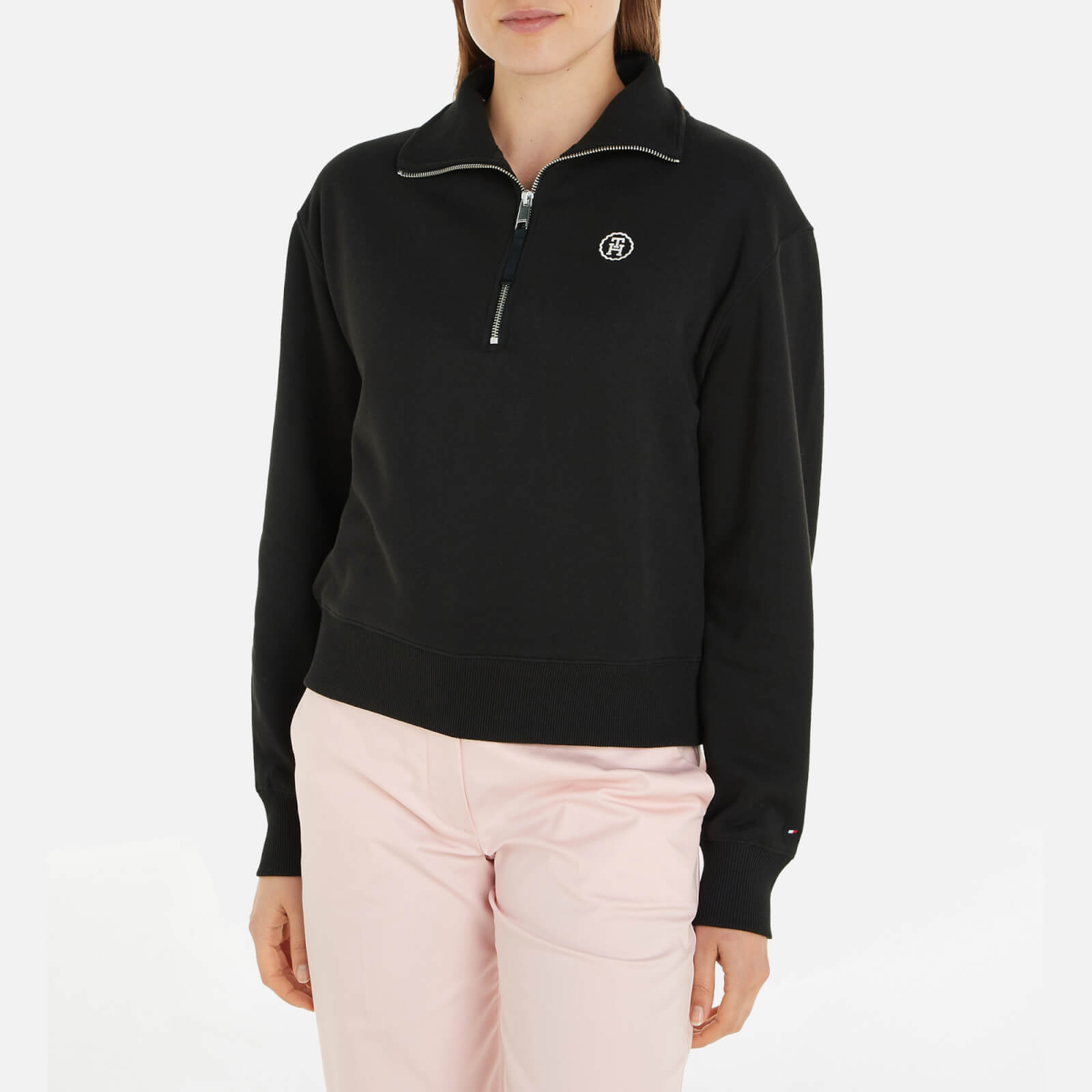 Tommy Hilfiger Cropped Cotton-Blend Half-Zip Sweatshirt - M von Tommy Hilfiger