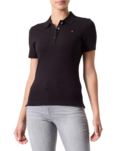 Tommy Hilfiger Damen 1985 Slim Pique Polo SS WW0WW42047 Langarm T-Shirt, Schwarz (Black), M von Tommy Hilfiger