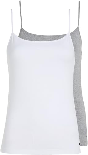 Tommy Hilfiger Damen 2er Pack Tops Stretch, Mehrfarbig (White/Light Grey Heather), XL von Tommy Hilfiger