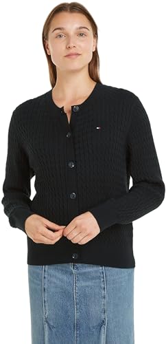 Tommy Hilfiger Damen CO Cable C-NK Cardigan WW0WW43329 Strickjacke, Schwarz (Black), S von Tommy Hilfiger