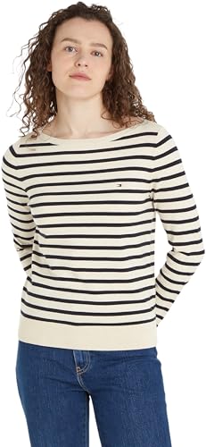 Tommy Hilfiger Damen Pullover Co Jersey Stitch Boat-Nk Sweater Strickpullover, Mehrfarbig (Breton Stp/ Calico/ Desert Sky), M von Tommy Hilfiger