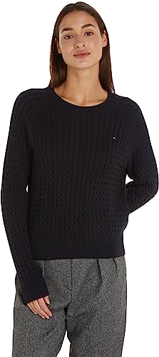 Tommy Hilfiger Damen Pullover C-Neck Strickpullover, Schwarz (Black), S von Tommy Hilfiger