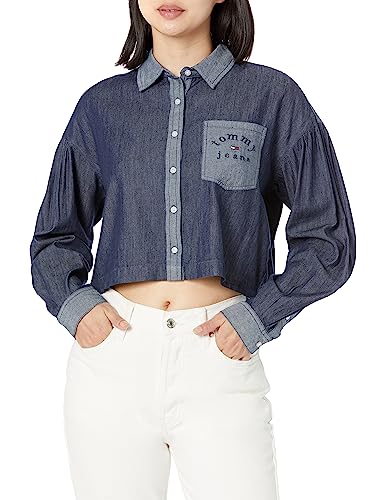 Tommy Hilfiger Damen Cropped Chambray Langarm Knopfleiste, Dunkler Benson, X-Groß von Tommy Hilfiger