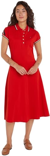 Tommy Hilfiger Damen Polokleid Knielang, Rot (Fierce Red), XS von Tommy Hilfiger