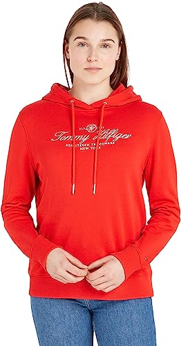 Tommy Hilfiger Damen Hoodie Regular mit Kapuze, Rot (Fireworks), S von Tommy Hilfiger